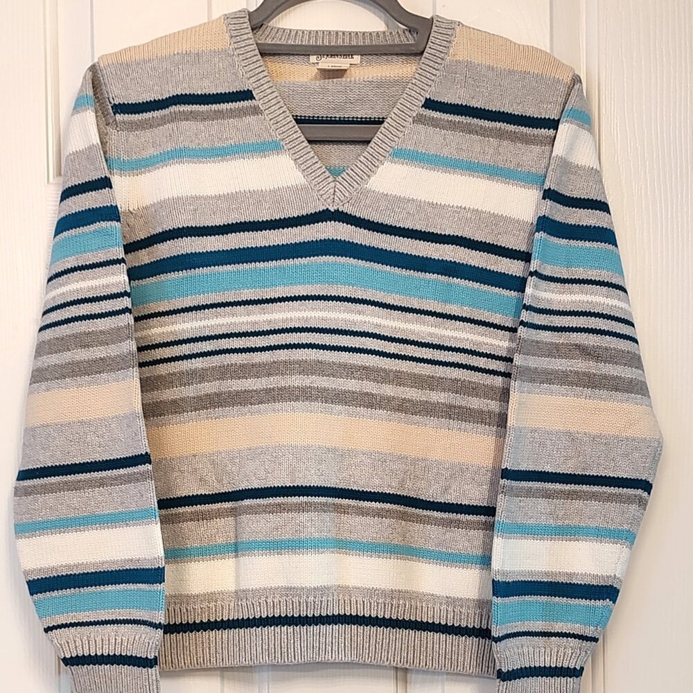 Women's St. John's Bay by JCPenney Large Teal & Gray Striped Sweater